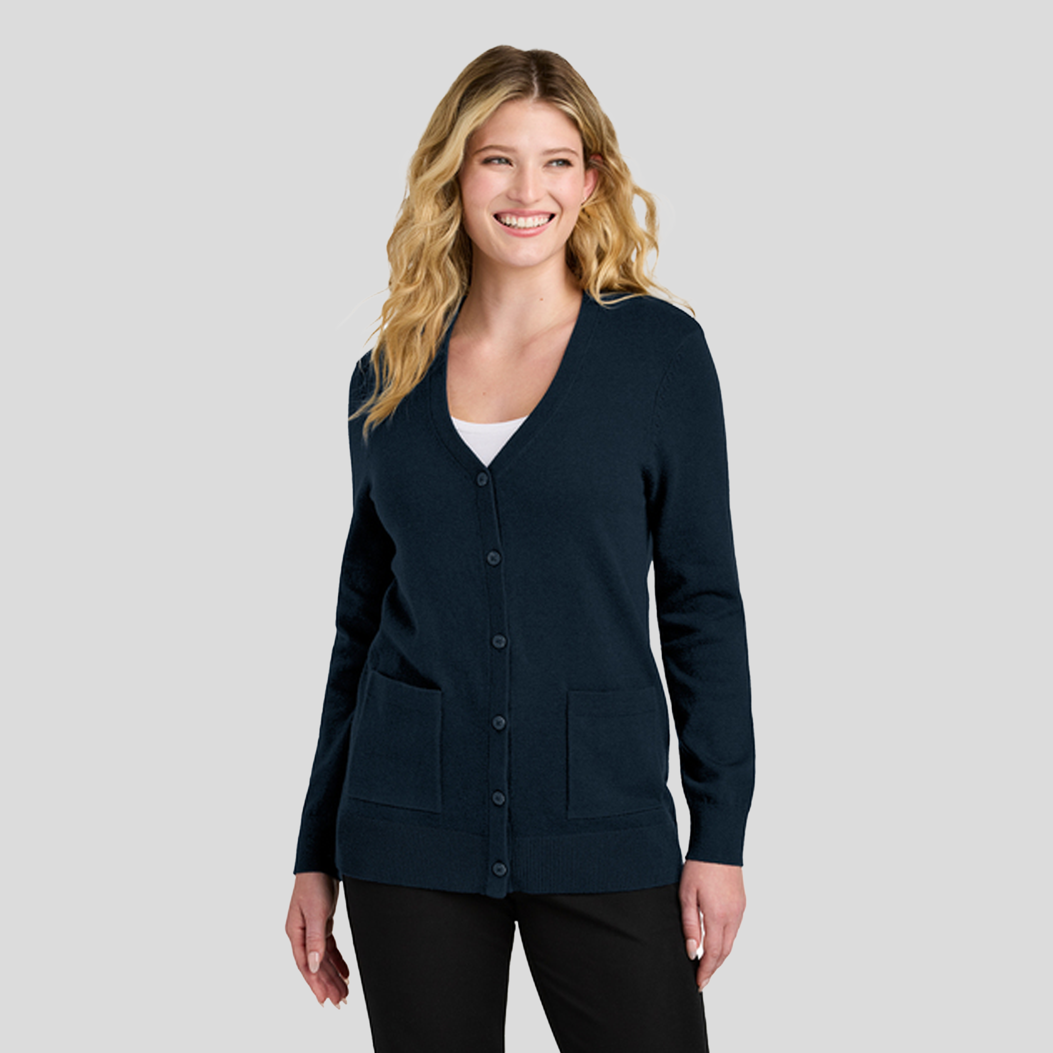 Women’s Easy Care Button-Up Cardigan Sweater | River Blue Navy